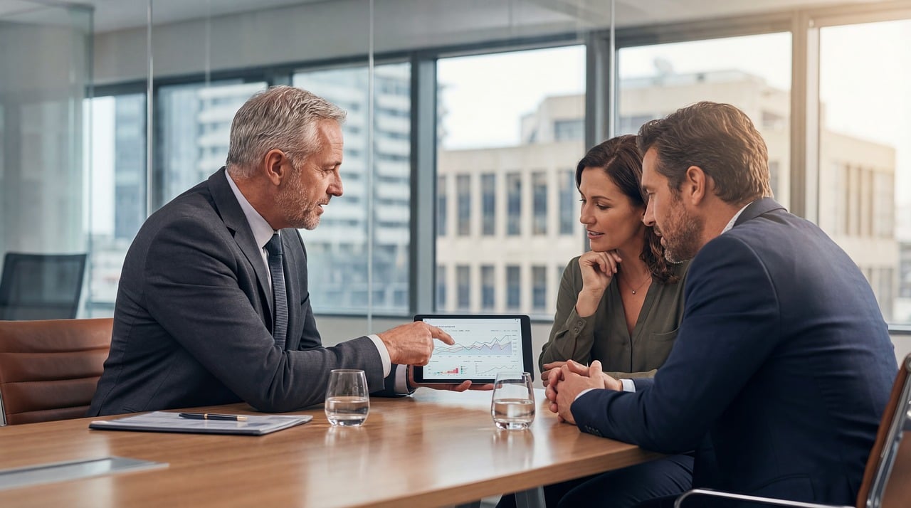 Client and advisor meeting in an office
