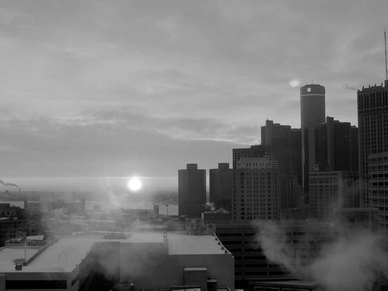 New Center street and buildings in Detroit